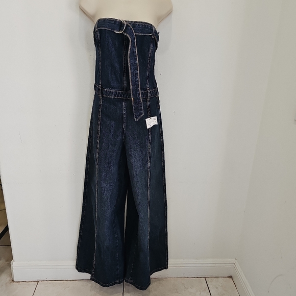 ZARA Strapless Wide-Leg Denim Jumpsuit NWT Size M